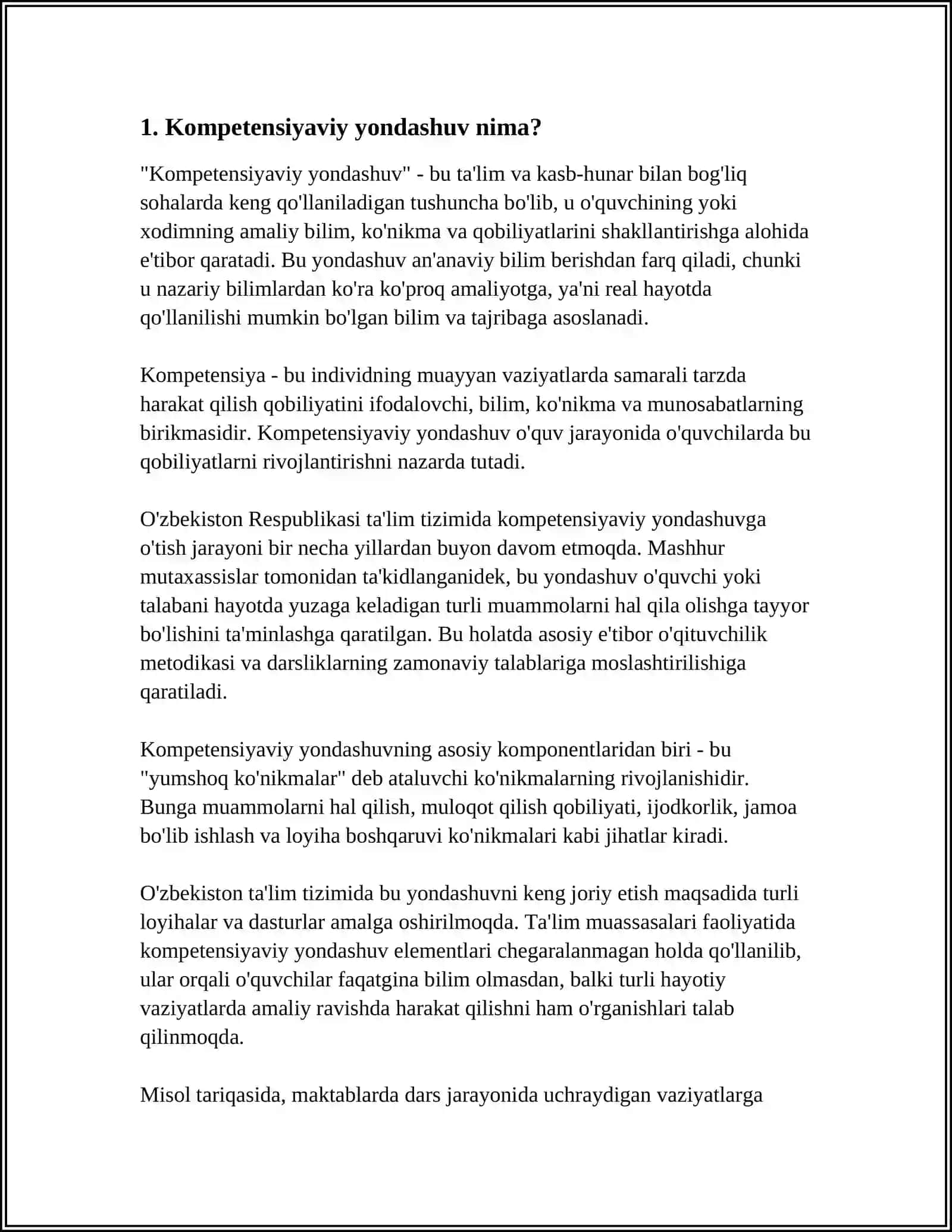 BOSHLANGICH SINFLARDA MATEMATIKA OQITISHDA KOMPETENSIYAVIY YONDASHUV.OQUV DASTURI TAHLILI(4-SINF KESIMIDA) 4