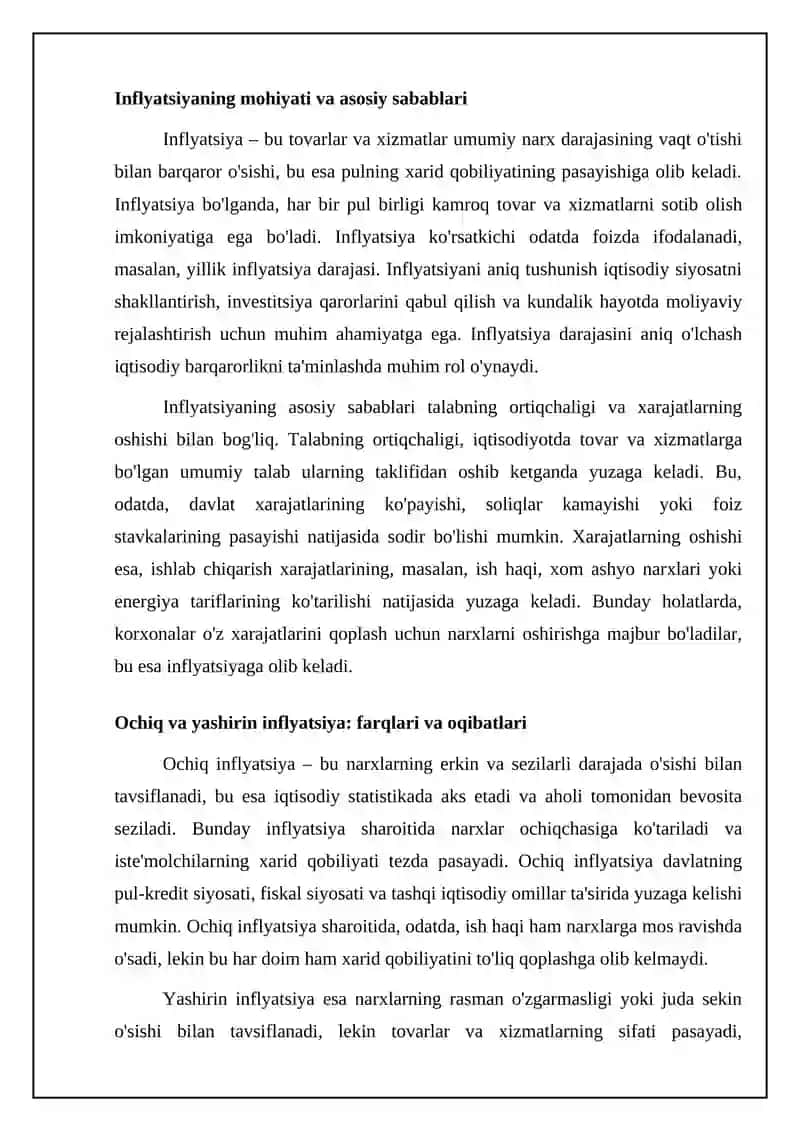 Inflyatsiya. Yashirin va oshkora inflyatsiyalar 4
