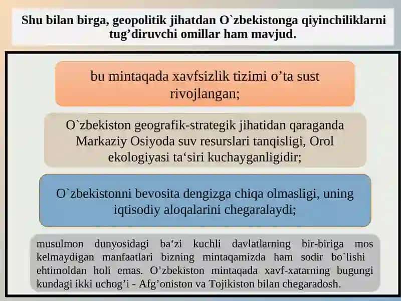 O‘zbekistonning tarixiy geografik o‘rni va tabiiy iqlim sharoitlari 4
