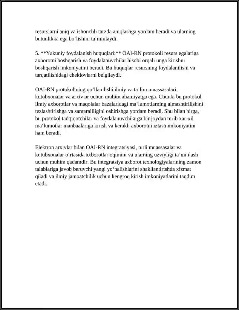 OAI - RN PROTOKOL VA ELEKTRON ARXIVLAR BILAN INTEGRATSIYA 4