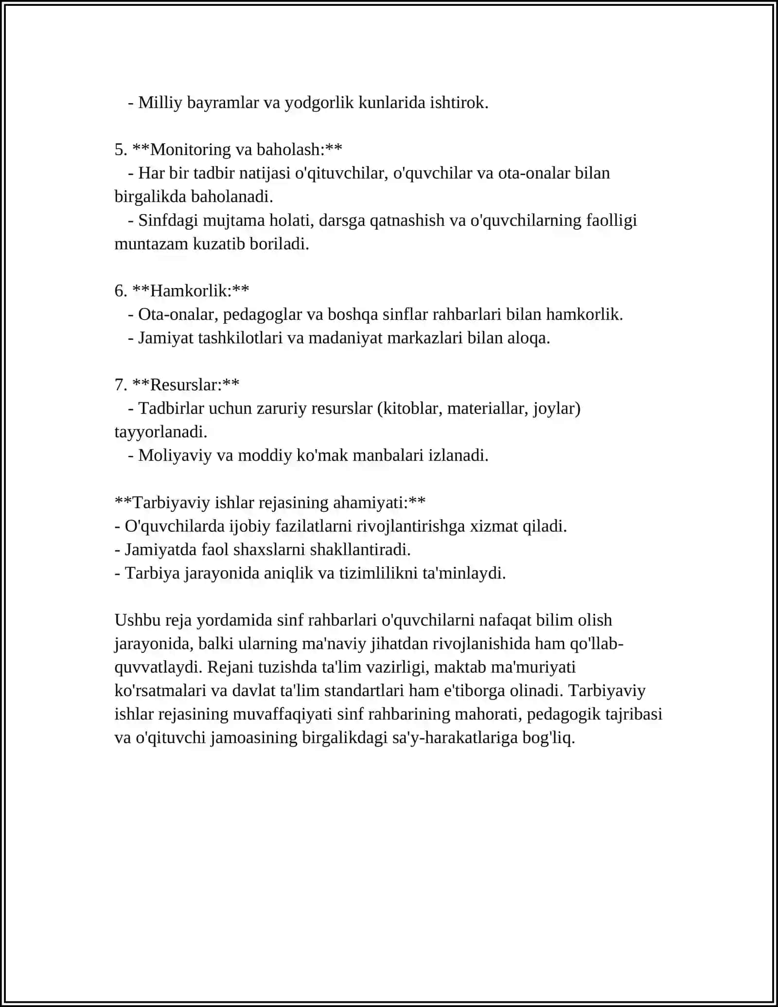 Sinf rahbarining tarbiyaviy ishlar rejasini tuzishi 4