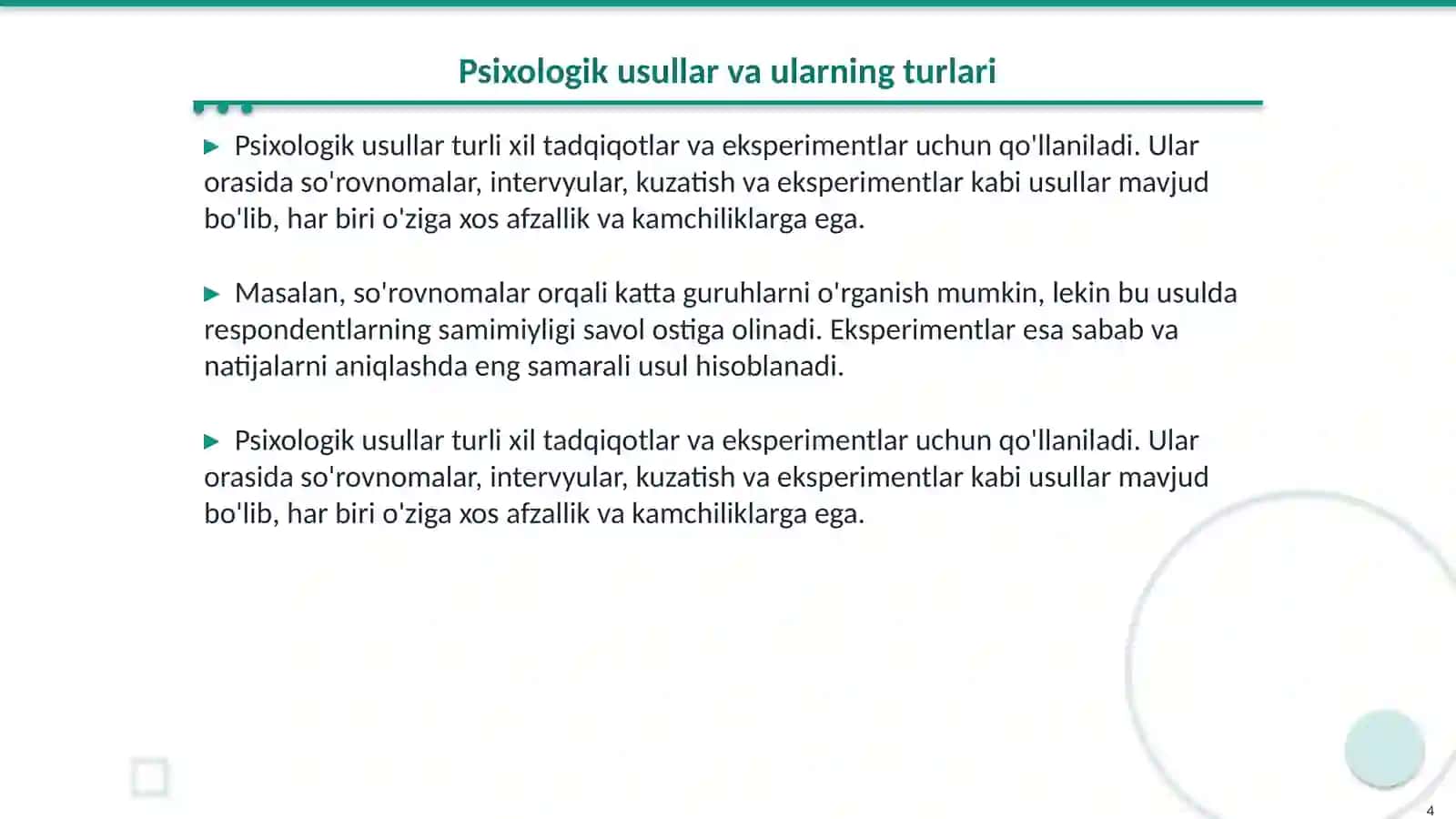 Differensial psixologiya usullarining tasnifi 4