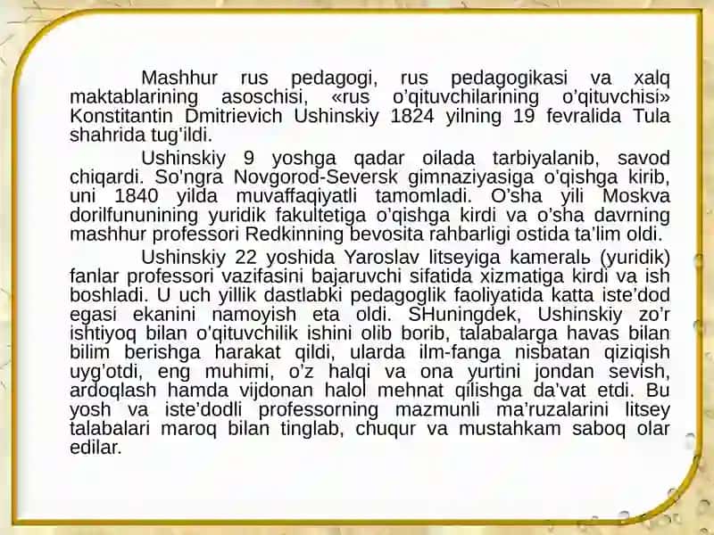 K.D.USHINSKIYNING PEDAGOGIK G‘OYALARI 4