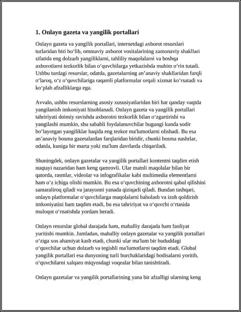 INTERNETDAGI AXBOROT RESURSLARI TURLARI (OMMAVIY AXBOROT VOSITALARI. ILMIY TA'LIMIY RESURSLAR. BADIY ADABIY JANRLAR) 4