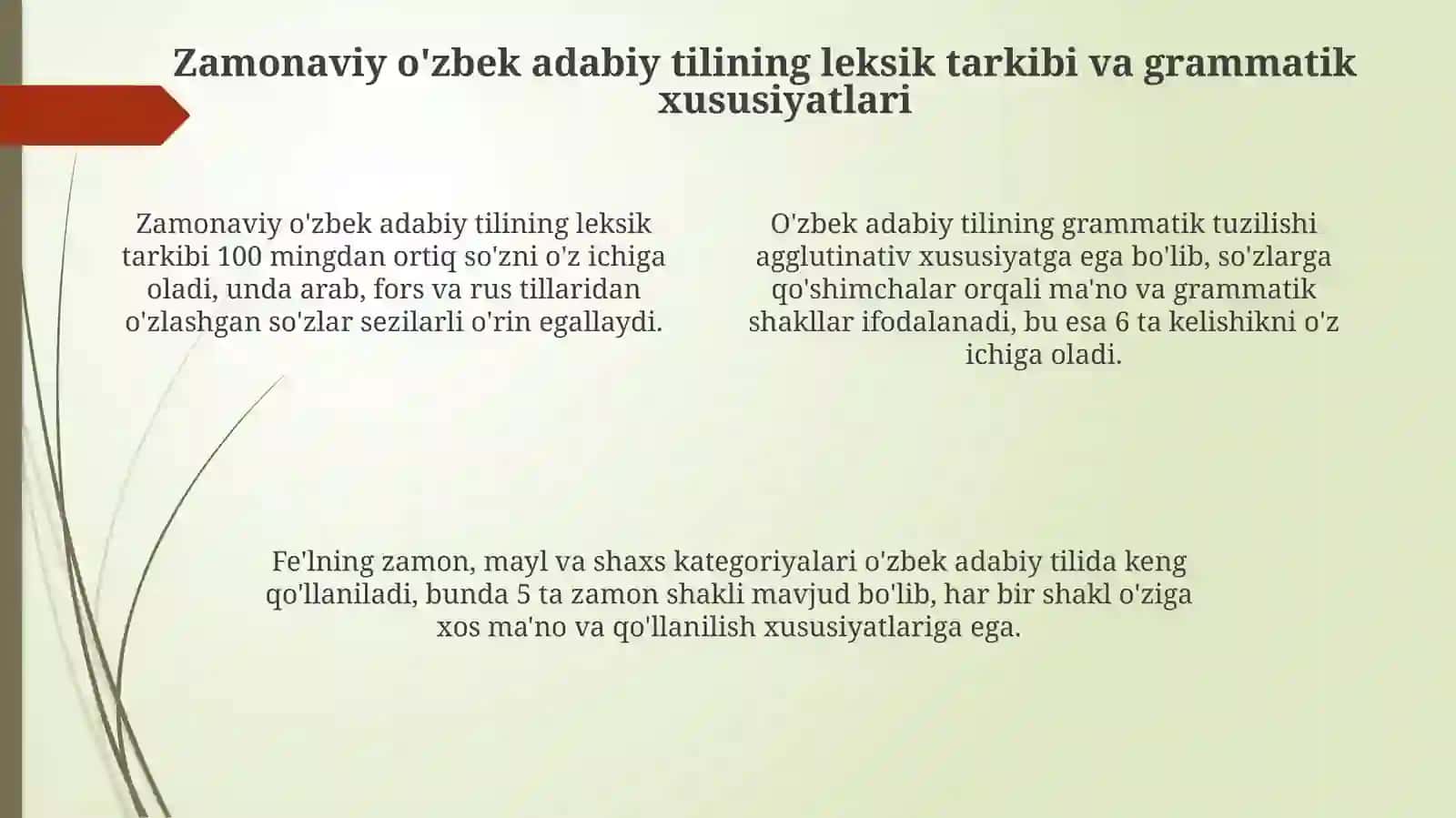 Zamonaviy o'zbek adabiy tilining mohiyati, maqsadi, vazifalari va ahamiyati 4
