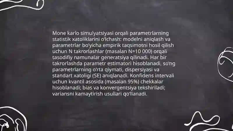 Mone karlo parametirlar xatoligini baholash 4