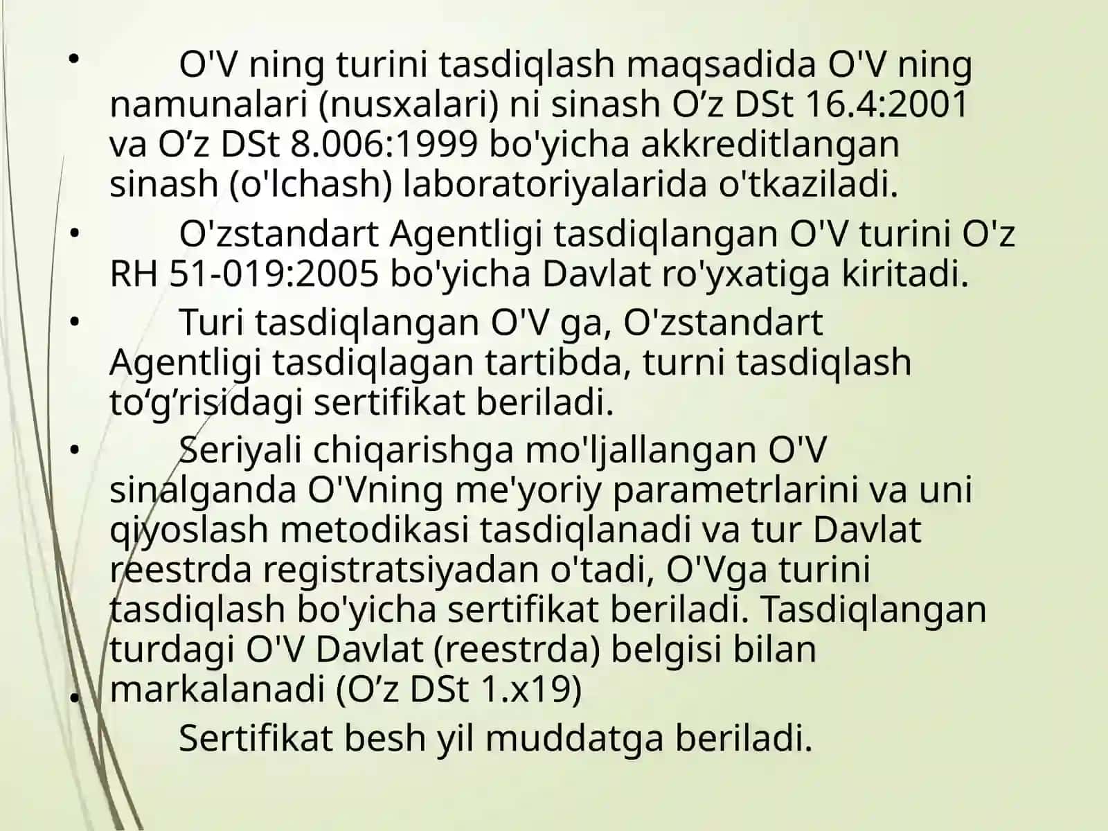 O'lchashvositalarining metrologik tadbirdi 4