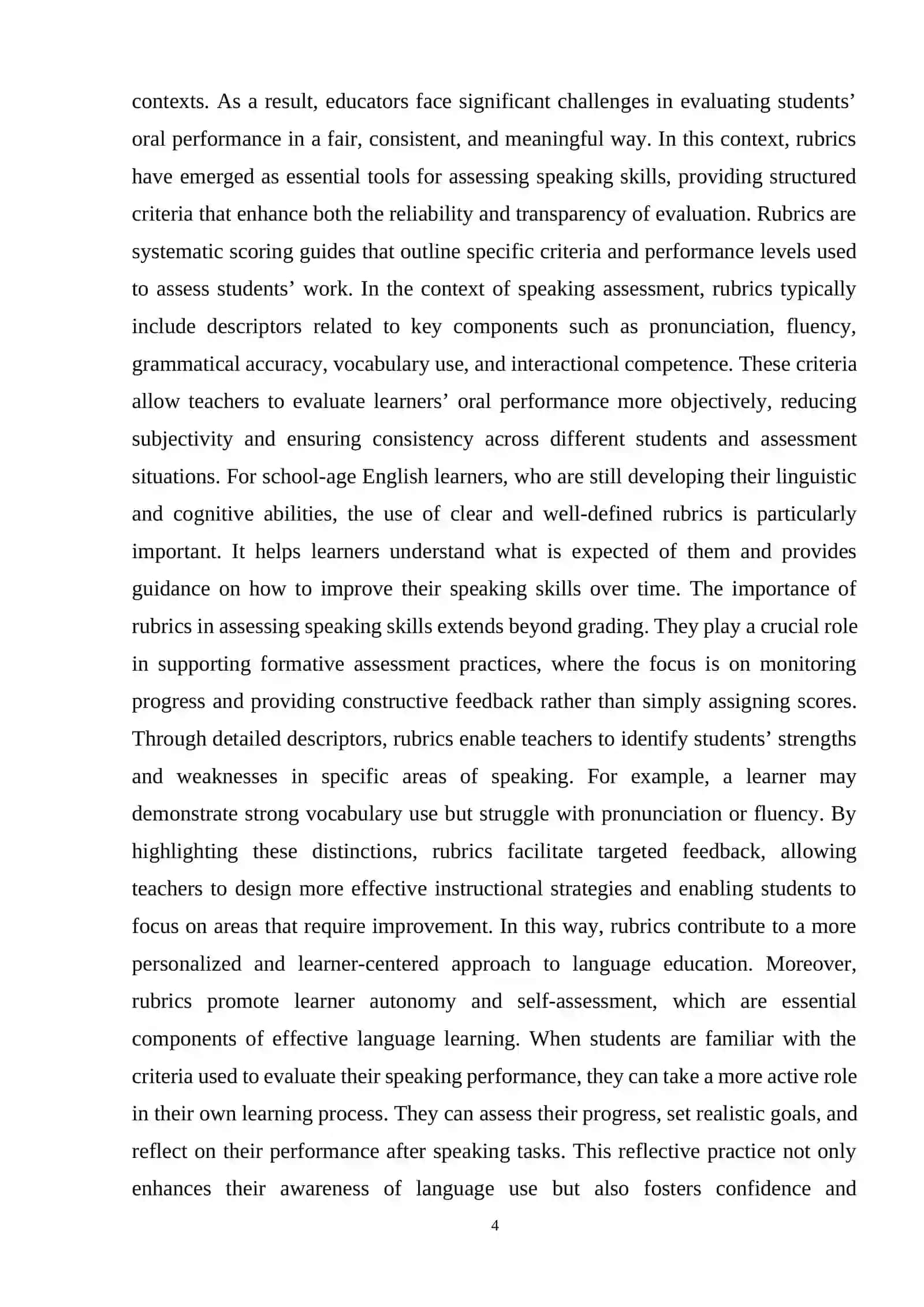 COURSE WORK THEME: RUBRICS FOR ASSESSING SPEAKING SKILLS IN SCHOOL-AGE ENGLISH LEARNERS 4