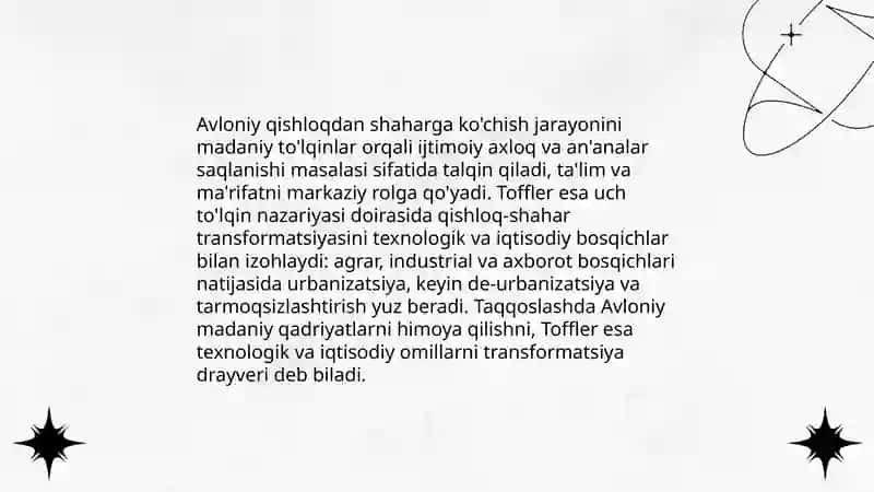 Avloniy va E.Tofflerning ijtimoiy o'zgarishni tahlil qilish qobiliyatlari 4