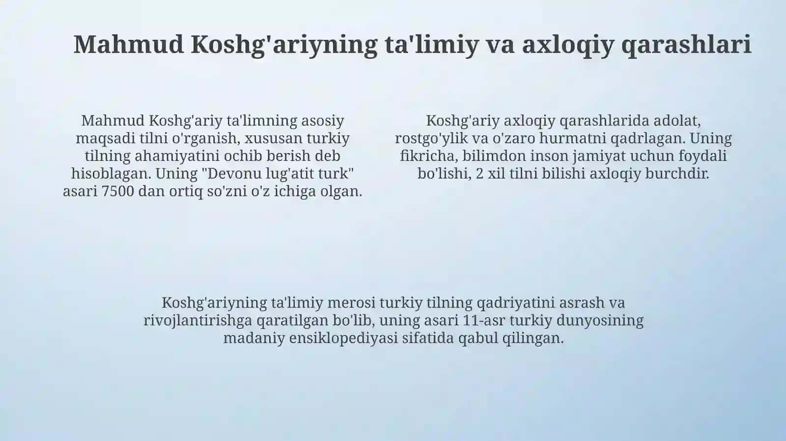 Yusuf Xos Hojib, Mahmud Koshg'ari va Ahmad Yugnakiyning ta'limiy va axloqiy qarashlari 4