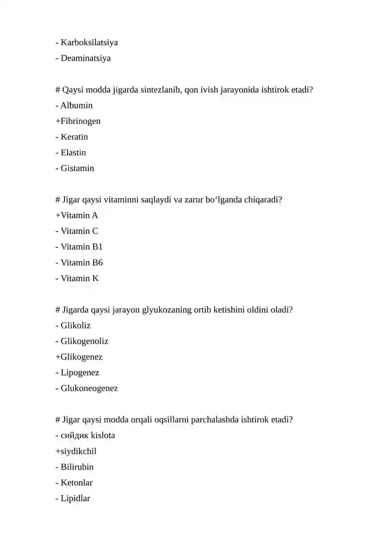 Jigar biokimyosi mavzusiga test 4