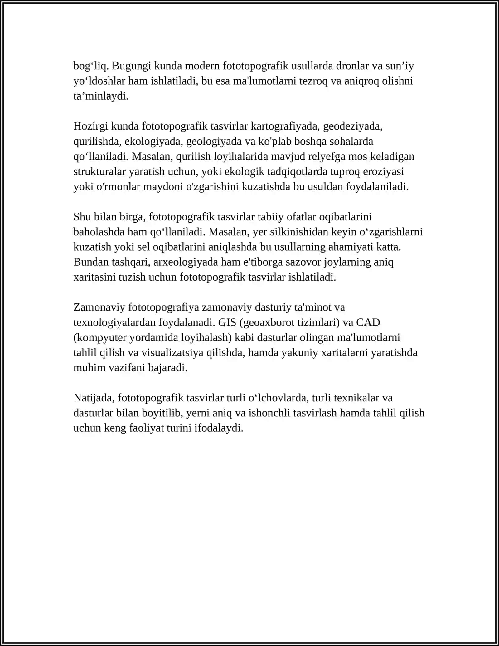 AVTOMOBIL YO‘LLARINI QIDIRUVIDA YER USTI FOTOTOPOGRAFIK VA AEROTASVIRLARNI DISHEFROVKA QILISH 4