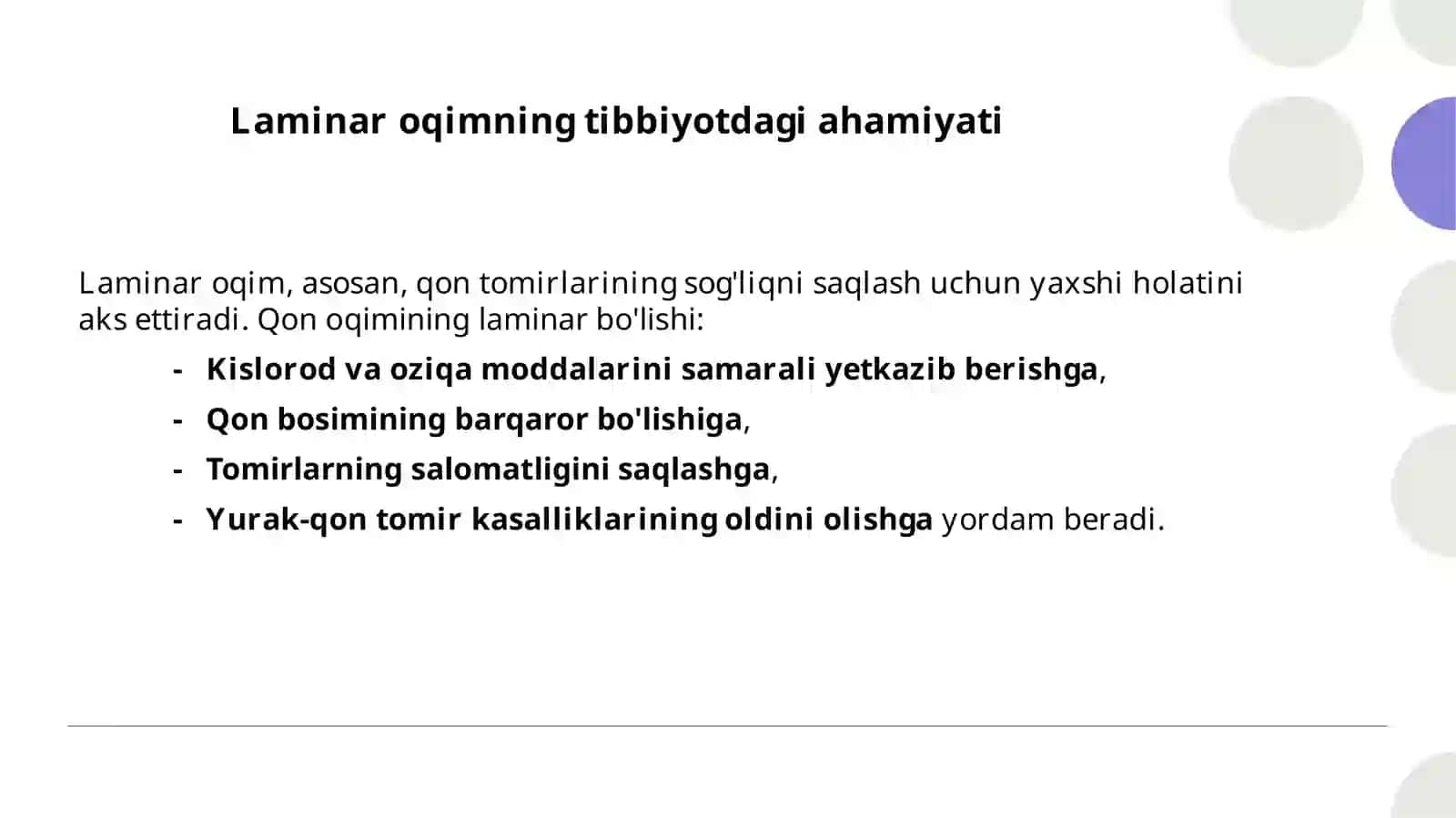 Laminar va turbulent oqimlarning tibbiyotdagi ahamiyati. Qon oqim tezligini aniqlash va uning tibbiyotdagi ahamiyati 4