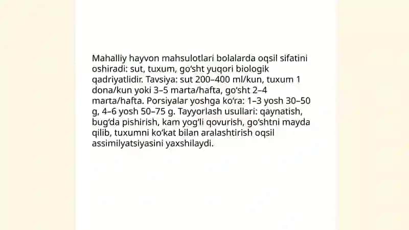 Bolalar ovqatlarida oqsilning sifat va miqdorini oshirish yòllari 4
