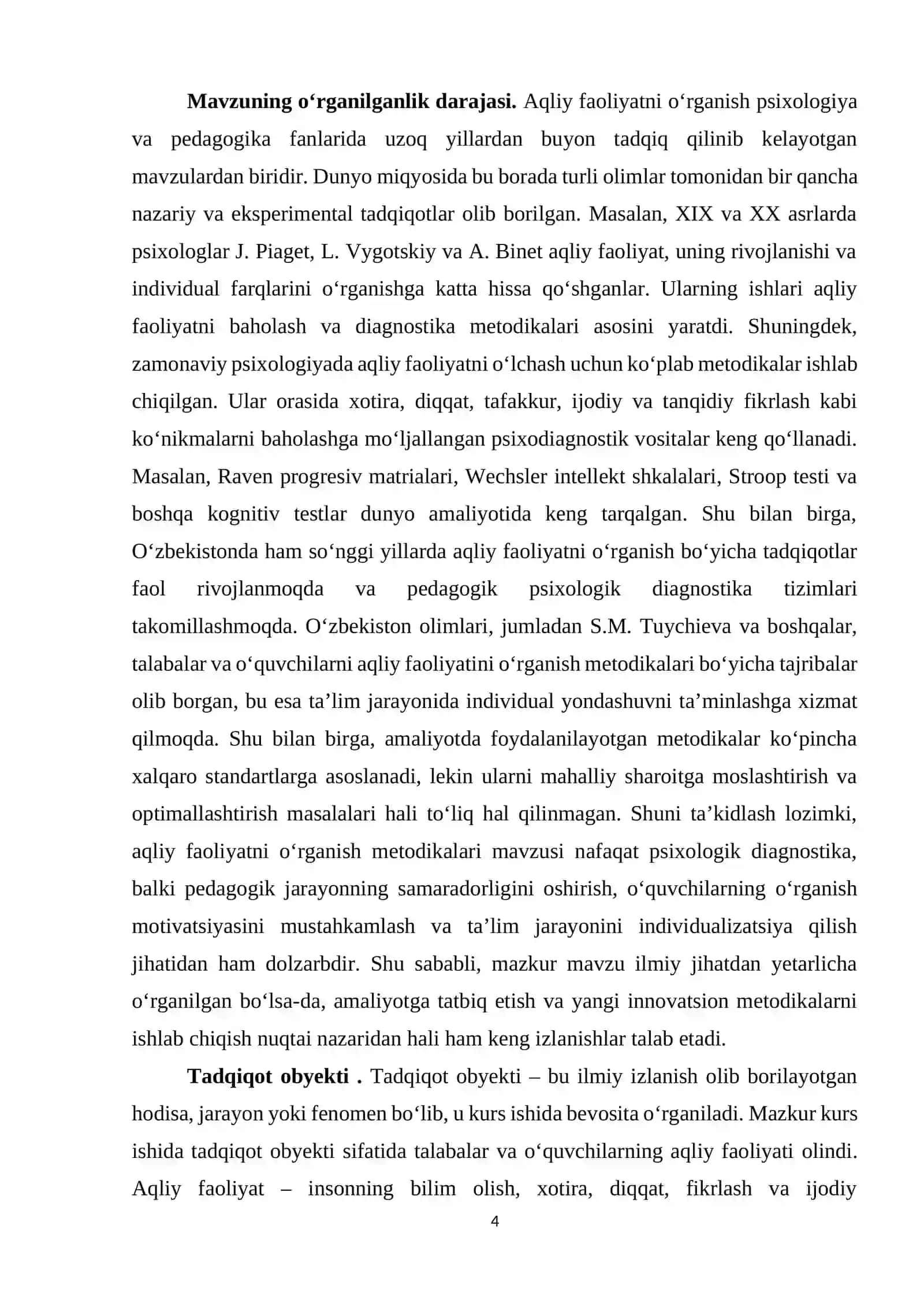 Aqliy faoliyatni o'rganish uchun metodikalar 4