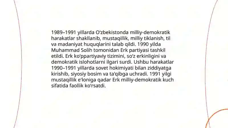 MUSTAQILLIKKA ERISHISH ARAFASIDA OʻZBEKISTONDAGI LITIMOIY-SIYOSIY JARAYONLAR (Gulsanam) 4