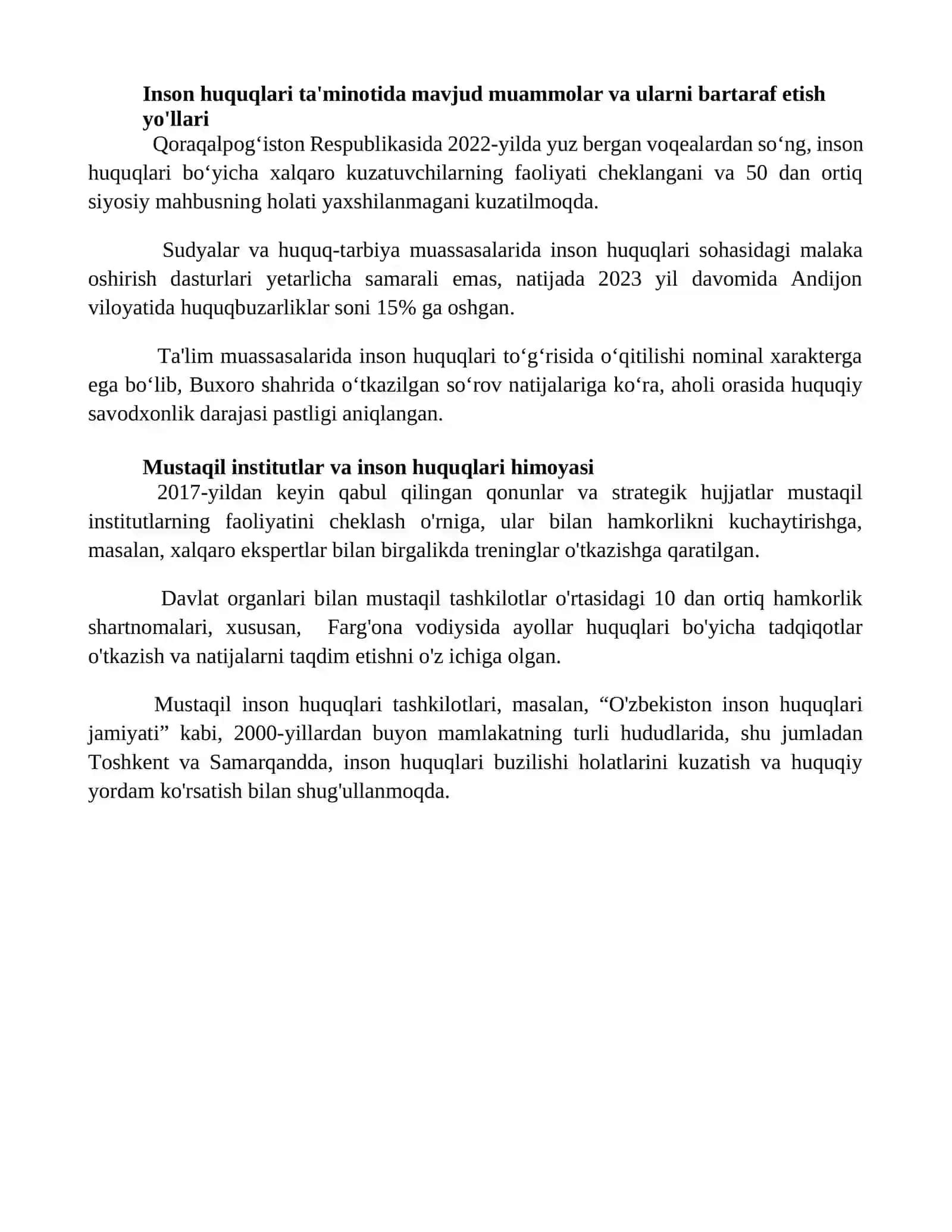 Òzbekistonda inson huquqlari va erkinliklari kafolatining yaratilishi 4