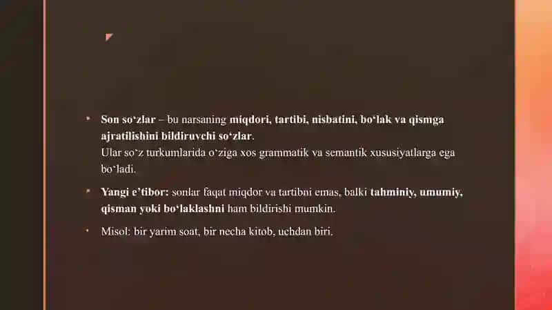 SON SO‘Z TURKUMI YUZASIDAN DARSLIKDAGI BERILGAN MA'LUMOTLARNI TAHLIL QILISH 4