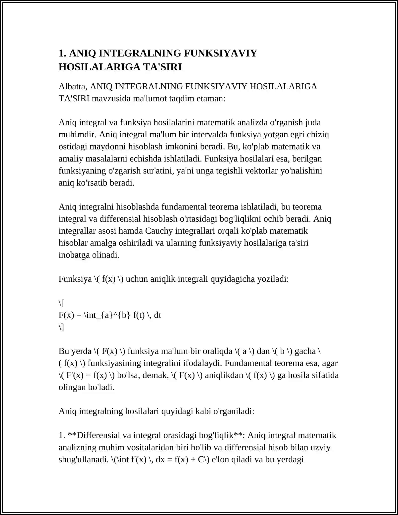 ANIQ INTEGRAL. ANIQ INTEGRALNING IQTISODIY TATBIQLARI 4
