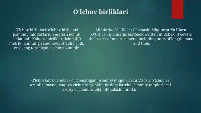 Miqdorlar Va Ularni O'Lchash Ismailovna 4