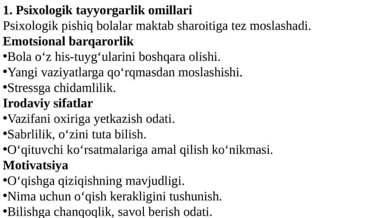 Bolalarni maktab ta'limiga tayyorgarligiga ta'sir e'tuvchi omillar. 4