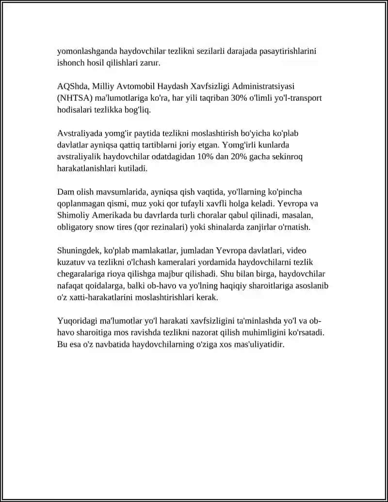 HARAKATLANISH TEZLIGI VA QUVIB O‘TISH BO‘YICHA VAZIYATLI TOPSHIRIQLARNI BAJARISH 4