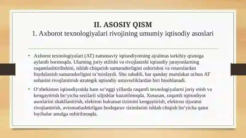 O’ZBEKISTONDA AXBORAT TEXNALOGIYALARINI RIVOJLANTIRISHNING IQTISODIY HUQUQIY ASOSLARI 4