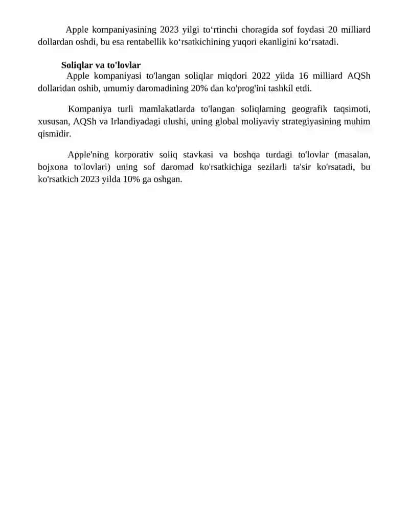 Apple компаниясининг иқтисодий ко’рсаткичлари ва даромадлари таҳлили 4