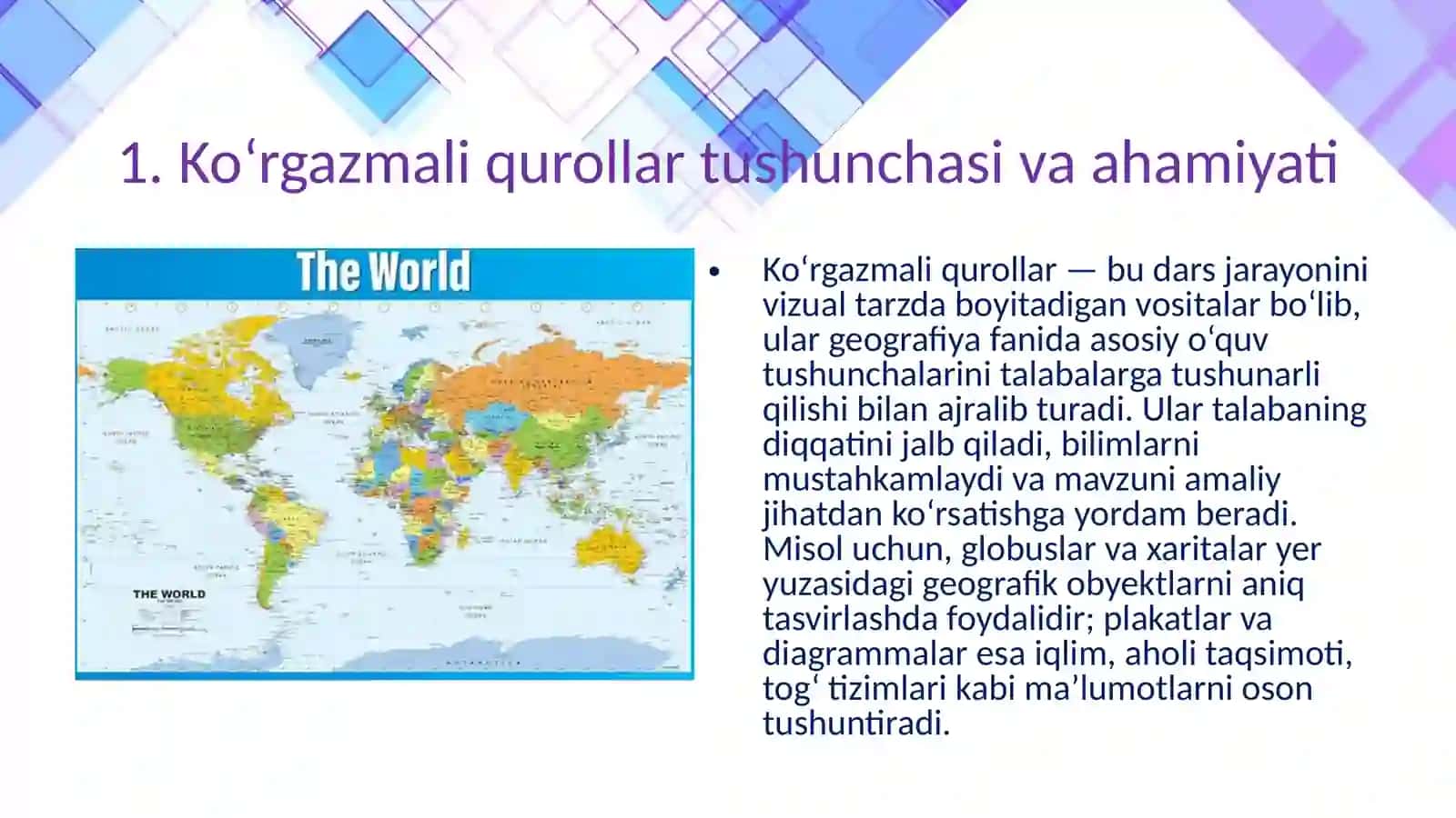 Ko’rgazmali qurolar va ularning turlari geografiya fanida ulardan foydalanish metodikasi 4