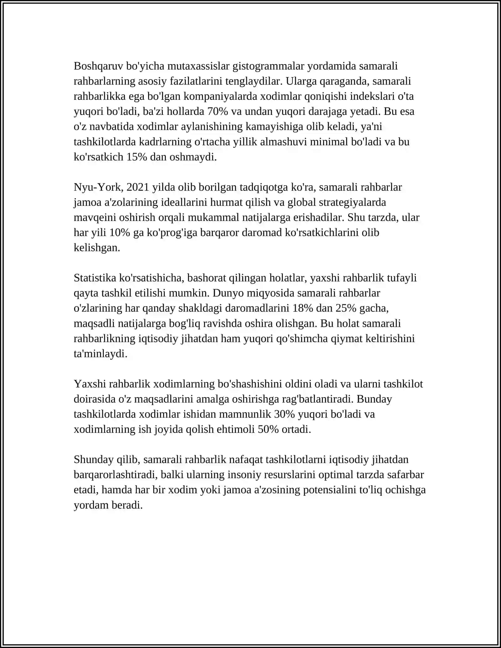 MUSTAQIL ISH Mavzu: SAMARALI RAXBAR QIYOFASI 4