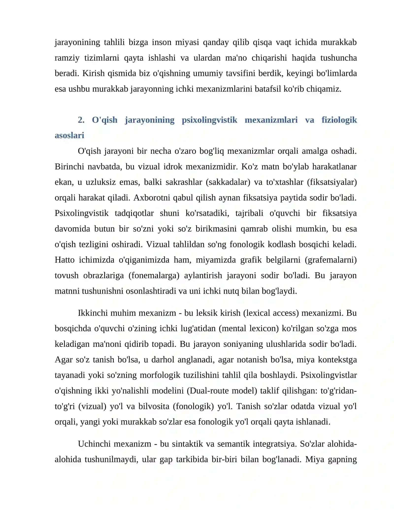 O'qish jarayonining psixolingvistik tahlili: Nazariya va amaliyot 4