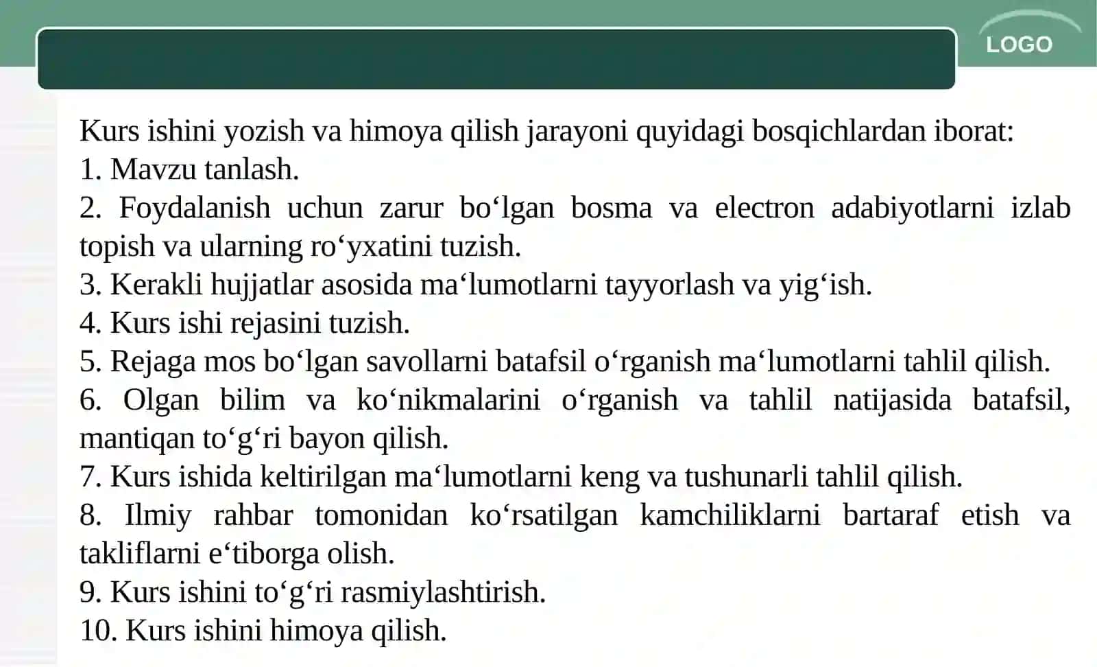 Kurs ishi, bitiruv malakaviy ishni yozish tartibi 4