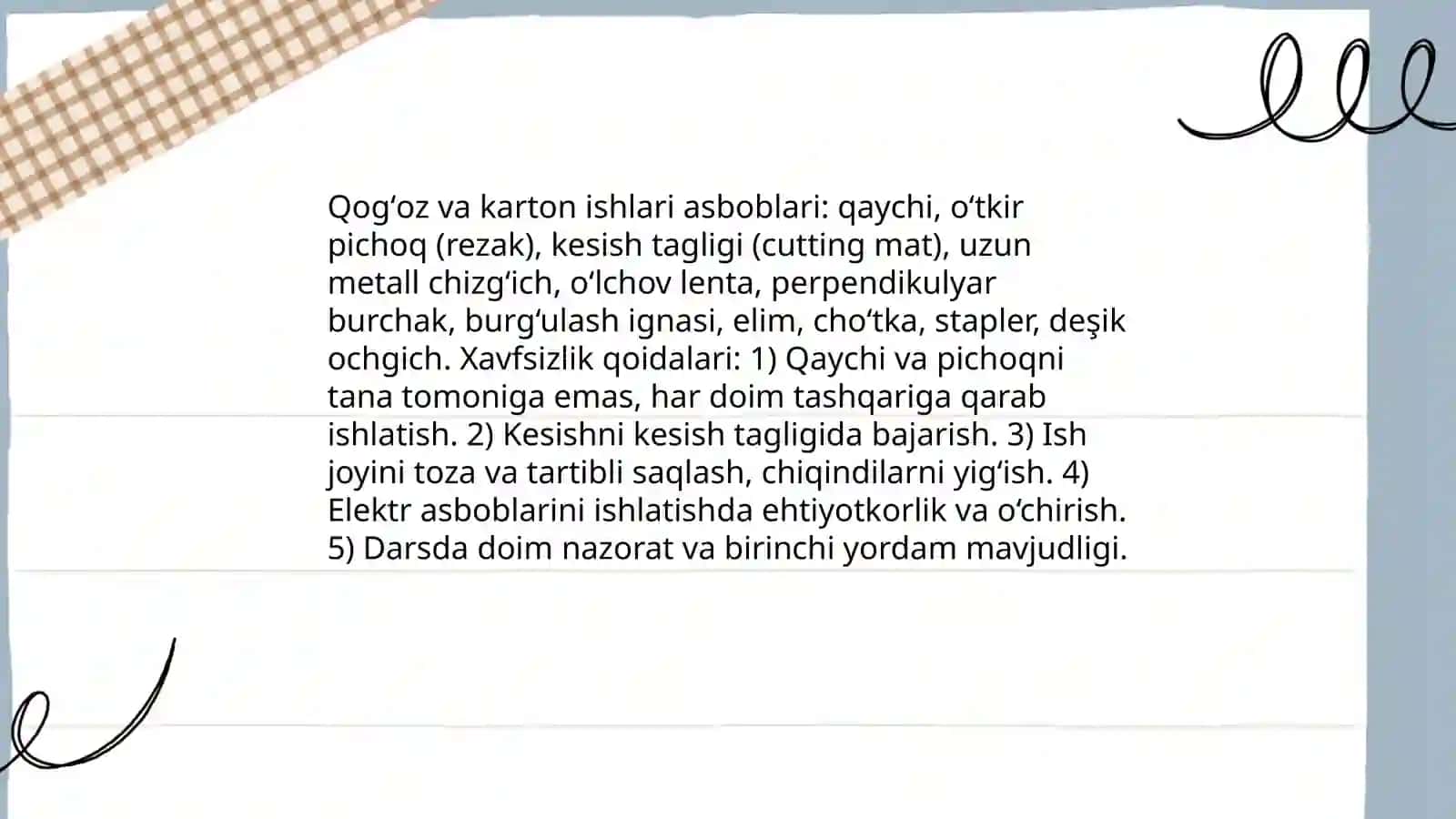 Qogʻoz va karton bilan ishlash darslarining mazmuni 4