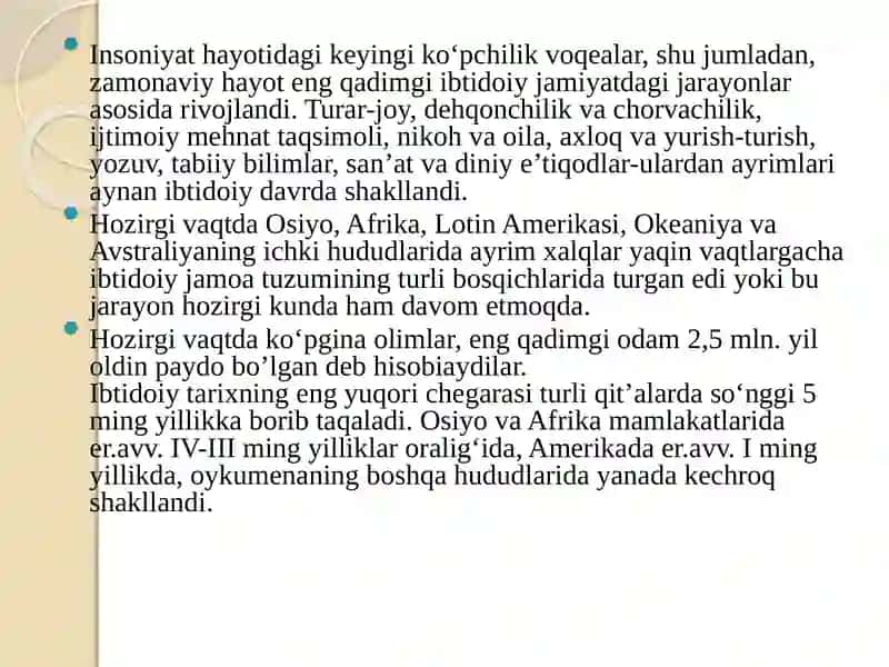 Ibtidoiy jamoa tarixiga kirish 4