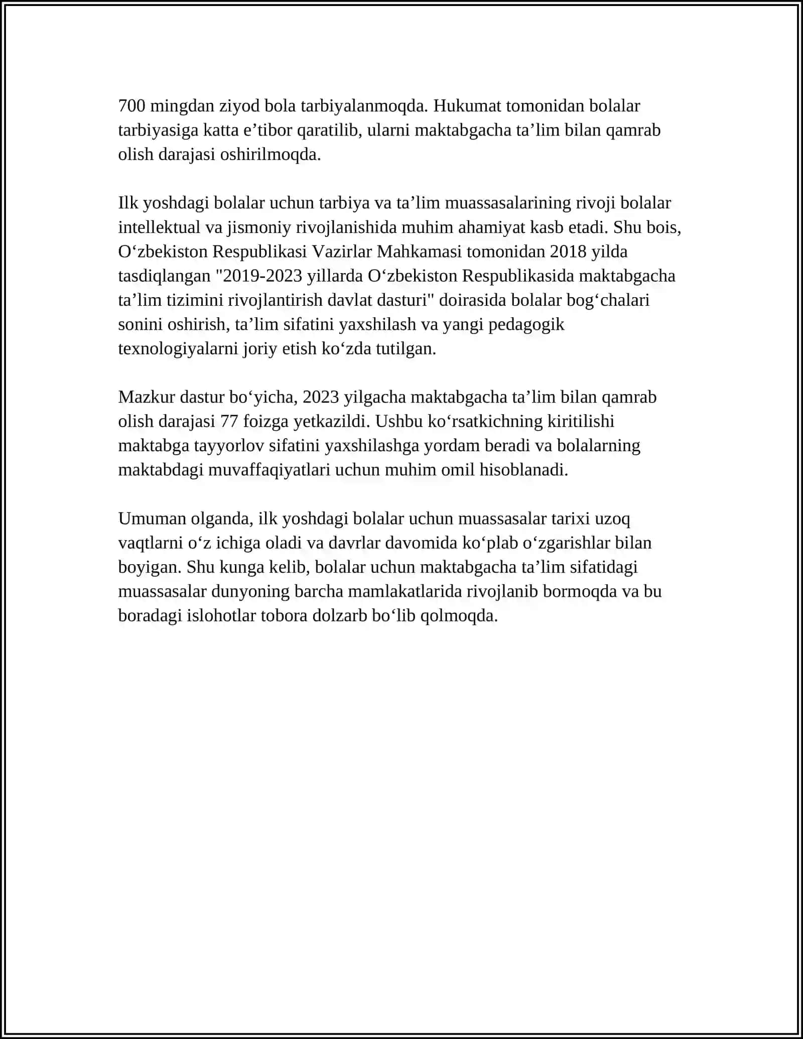 ILK YOSHDAGI BOLALAR UCHUN MUASSASALARNING DEINSTITULZATSIYALASH MASALALARI 4