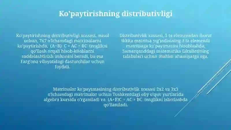 Matritsani matritsaga koʻpaytirish 20 ta misol bilan 4