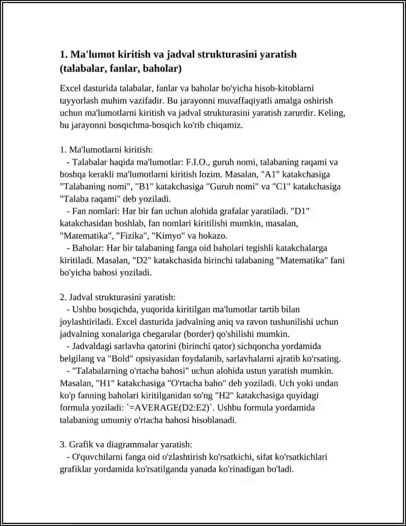 EXCEL DASTURIDA TURLI HISOBOTLAR TAYYORLASH 4
