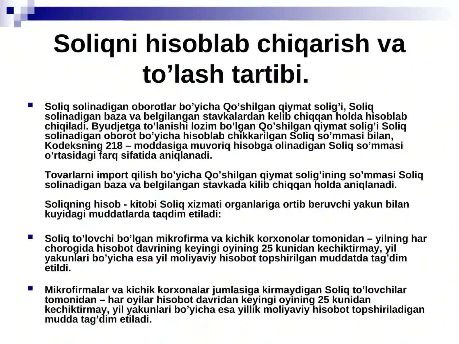 Import qilinadigan tovarlar va xizmatlarga soliq, soliqni hisoblash va byudjetga to`lash tartibi 4