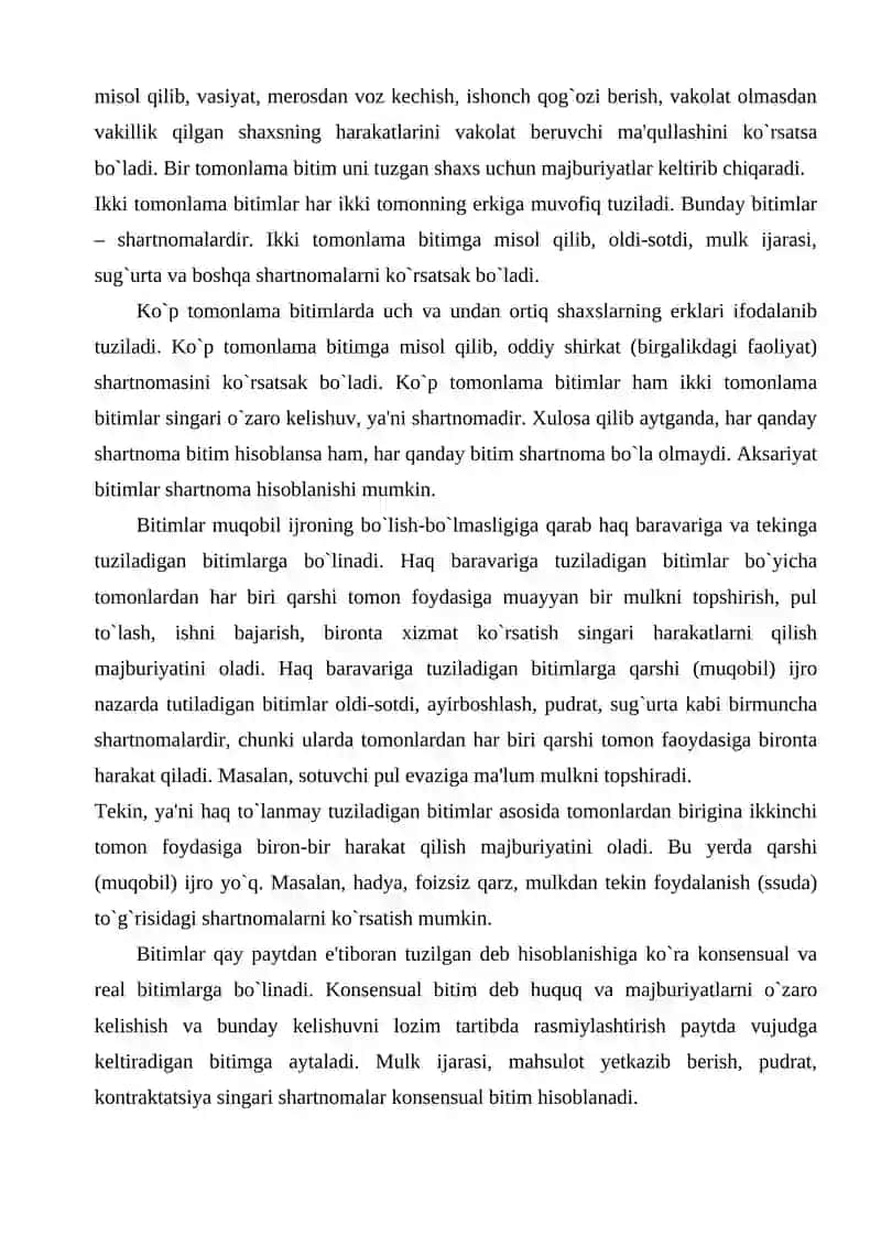 Bitimlar tushunchasi. Turlari va shakli. Bitimlar haqiqiy emasligi 4