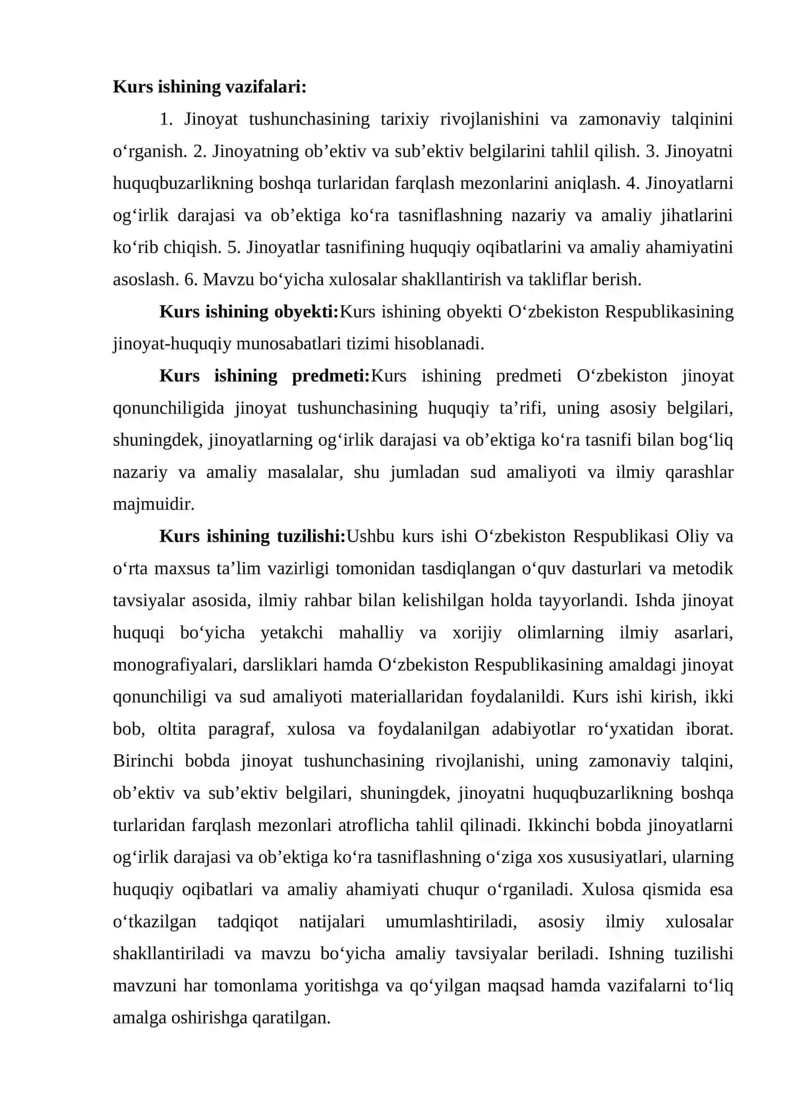O‘zbekiston jinoyat qonunchiligiga ko‘ra jinoyat tushunchasi va uning tasnifi 4