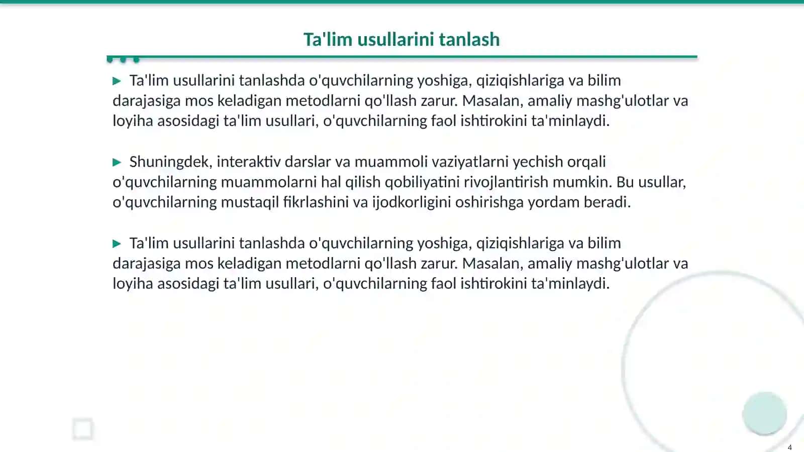 Ilm fan va tabiat markazida ta'limiy faoliyatini tashkil qilish metodikasi 4