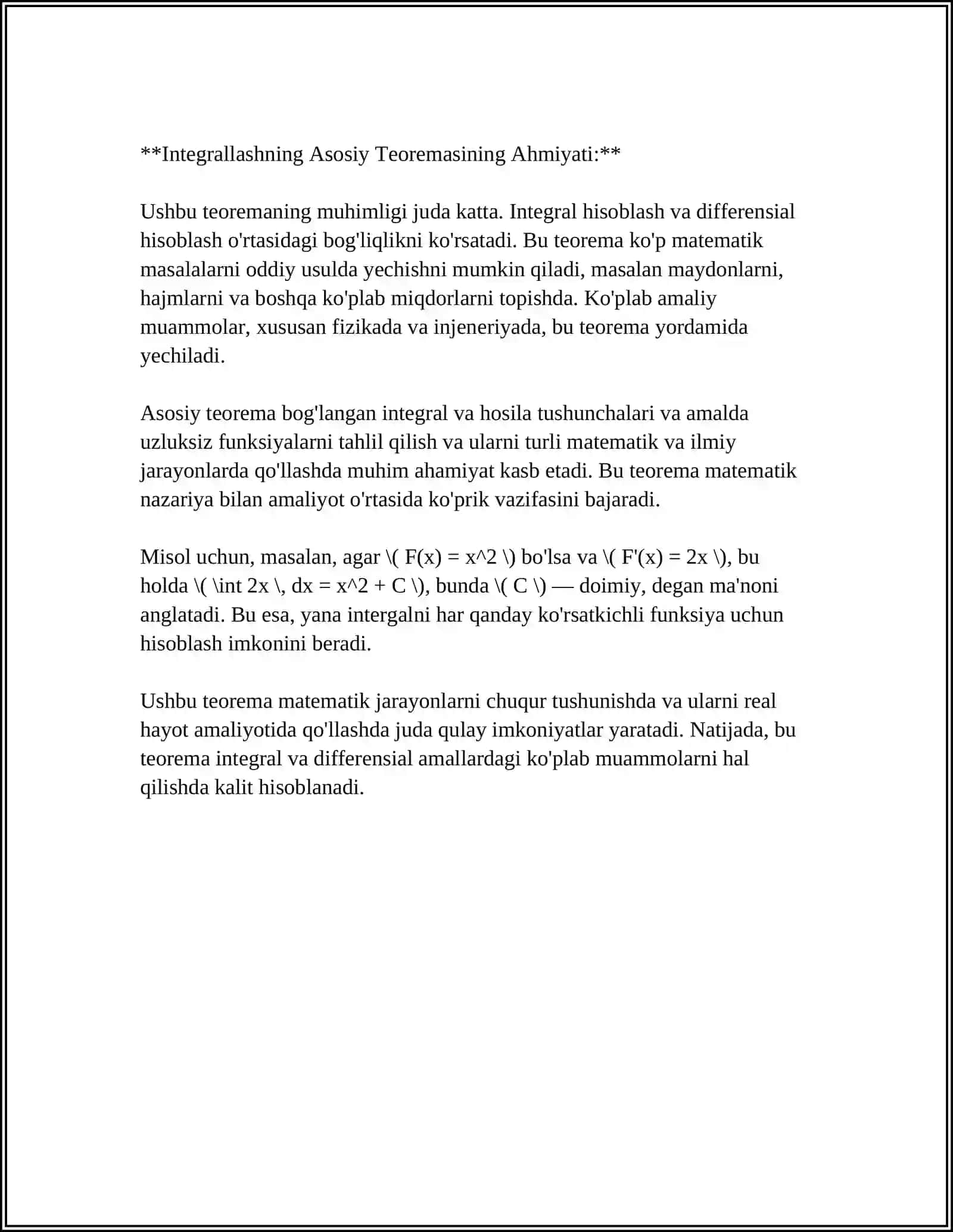 MATEMATIK INTEGRALLASHNI ISBOTLASH 4