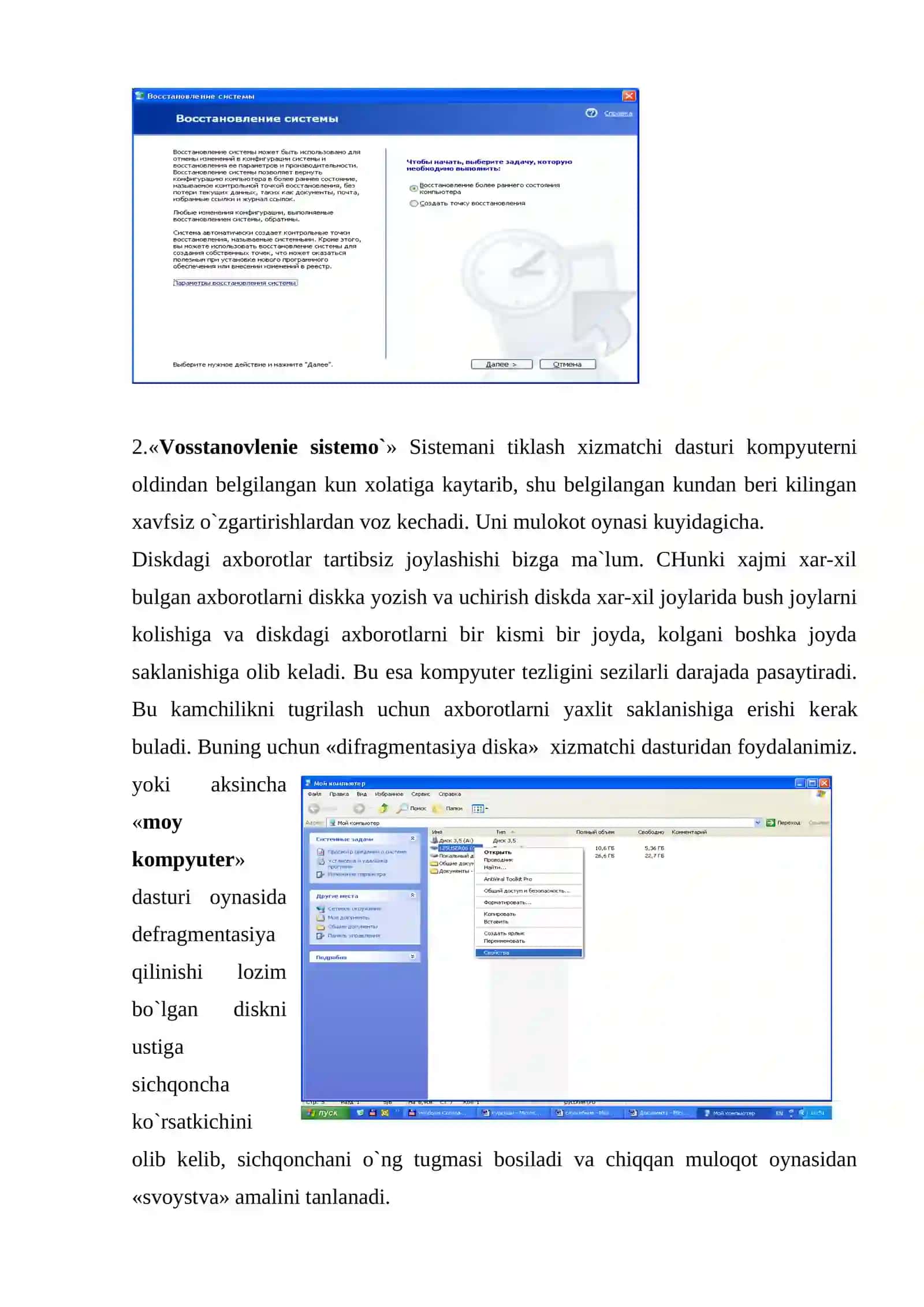 WINDOWS opеrasion tizimining xizmatchi dasturlari haqida ma`lumot 4