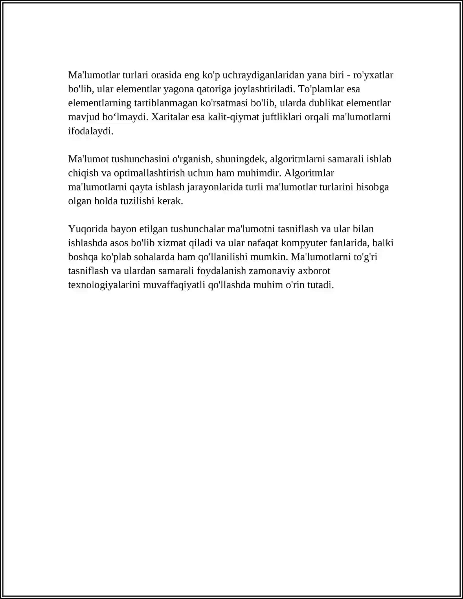 MA'LUMOTLAR, ALGORITMLAR VA MA'LUMOTLAR TUZILMASI TUSHUNCHALARI 4