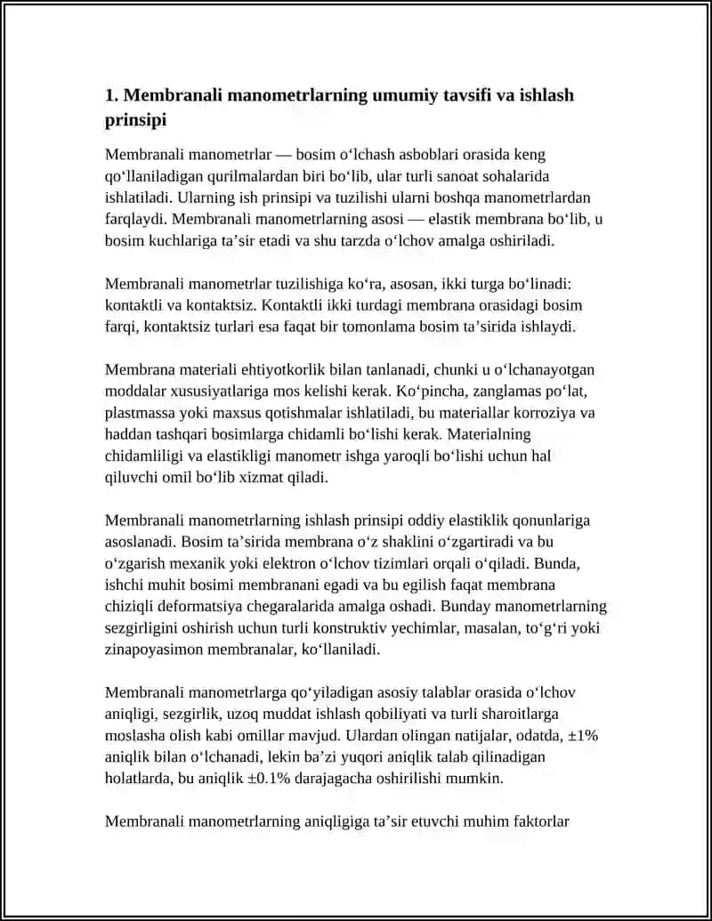 MEMBRANALI MANOMETRLARGA QOʻYILADGAN TALABLAR VA OʻLCHOV XATOLIKLARINI TEKSHIRISH USULLARI 4