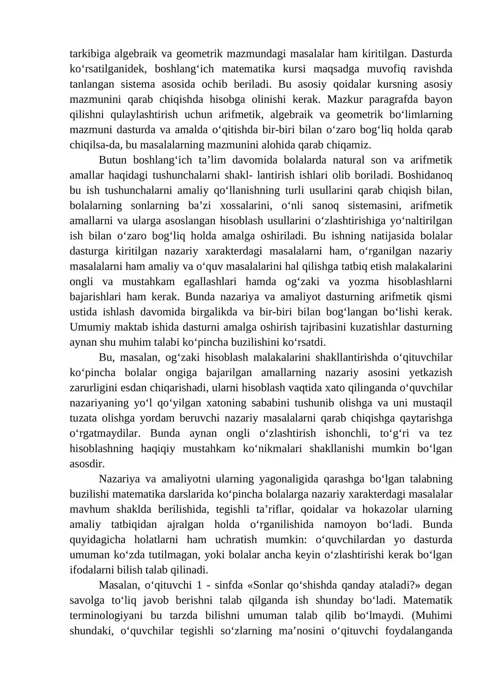 Boshlang‘ich sinflarda matematika o‘qitishning tarbiyaviy, ta’limiy, rivojlantiruvchi maqsadi va vazifalari. Boshlang‘ich sinflarda matematika kursining mazmuni va tuzilishi. Boshlang‘ich sinflarda matematika o‘qitish metodikasining mazmuni va tuzilishi. Boshlang‘ich sinflarda matematika fanning fanlararo aloqadorligi 4