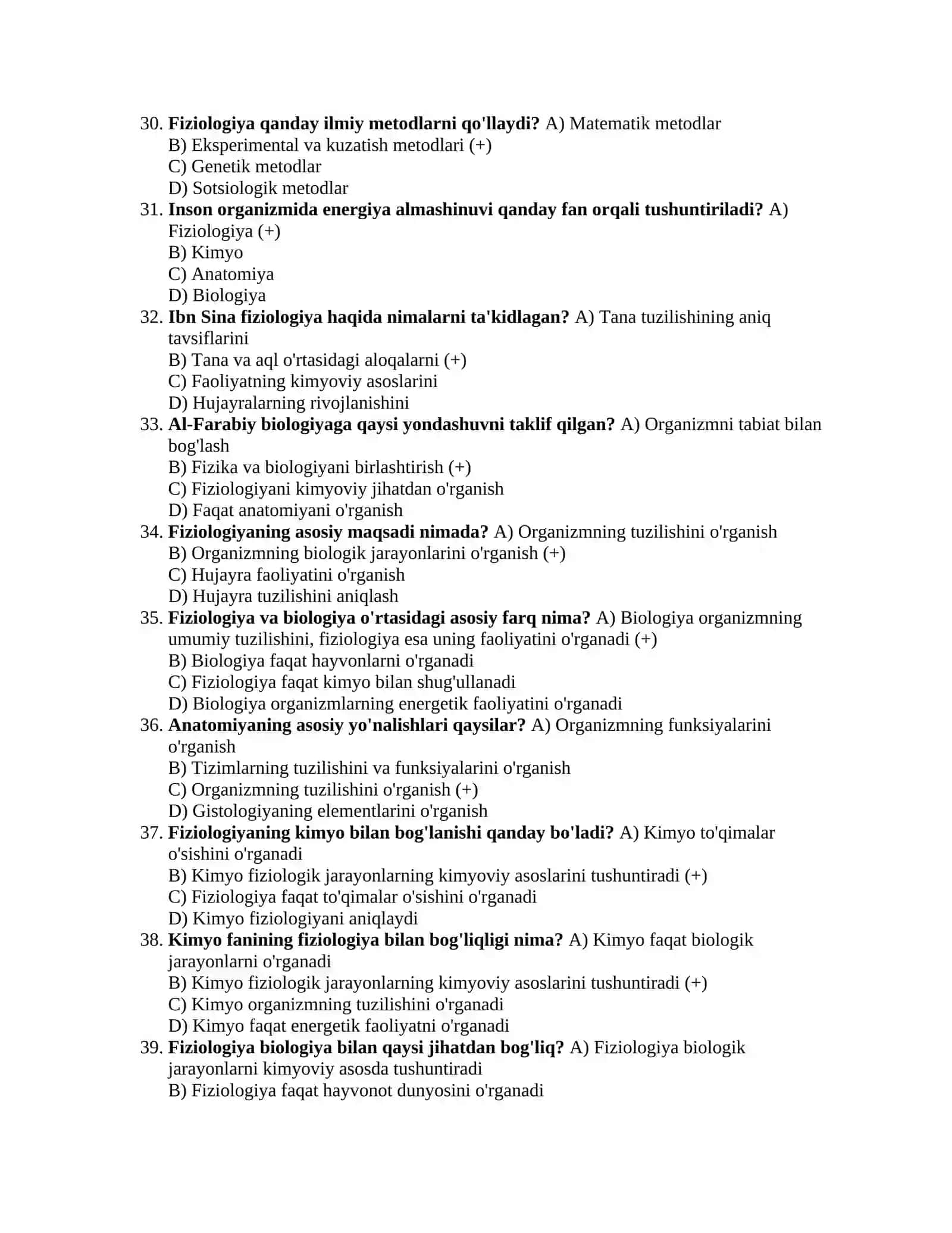 Fiziologiya fanidan savollar 4