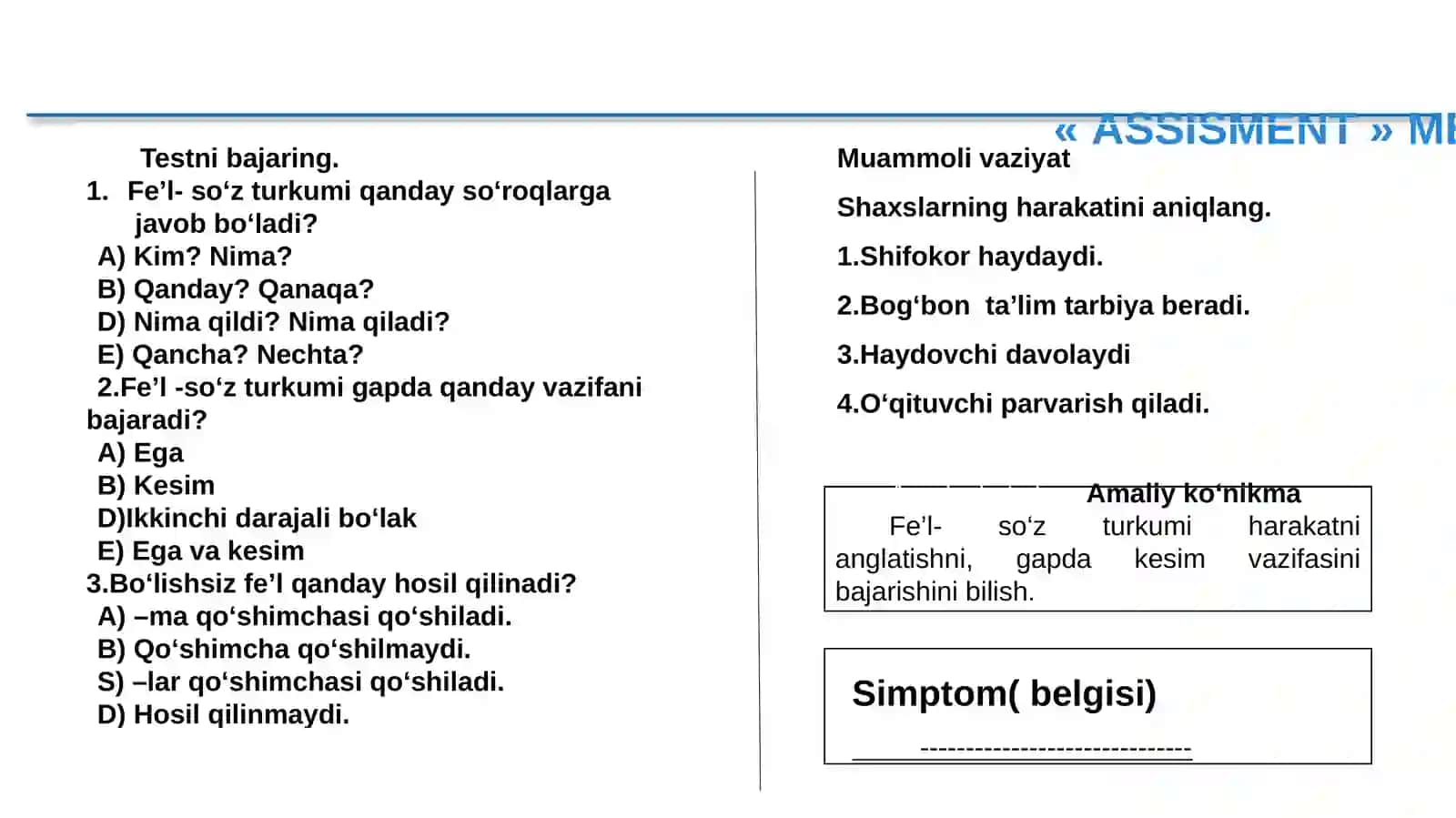 4-sinf Ona tili fanidan Fe'l yasovchi qo'shimchalar dars ishlanma 4