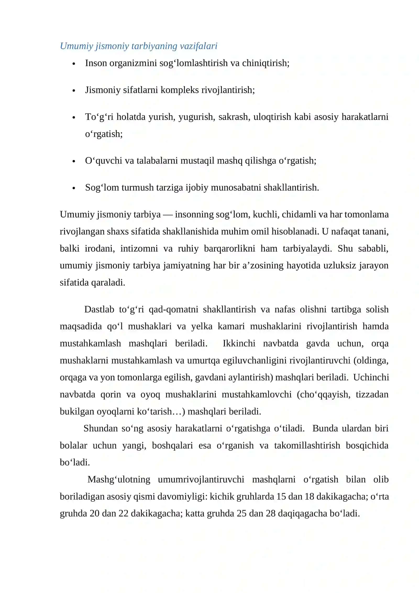 Maktab o‘quv rejasi bo‘yicha umumiy jismoniy tarbiya 4