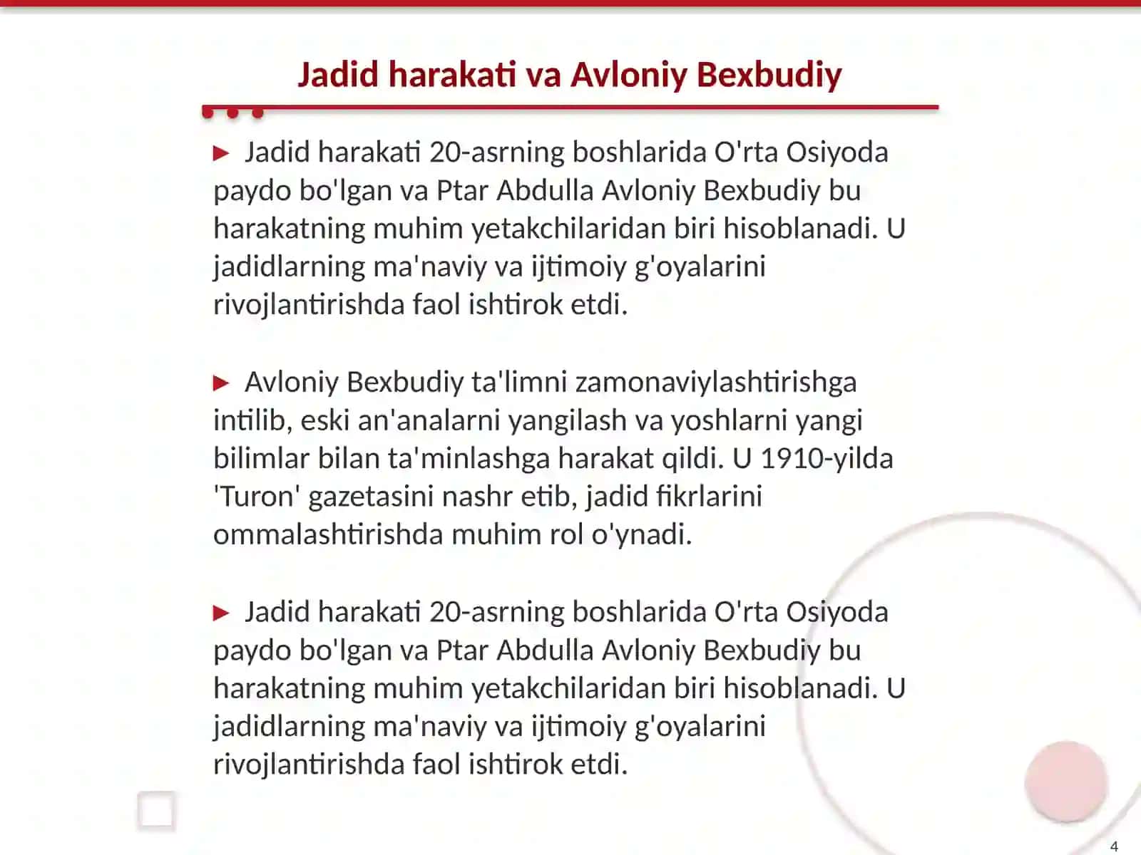 Jadid Marifat parvarlarning manaviy õrni (Ptar Abdulla Avloniy Bexbudiy hayoti) 4